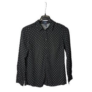 FDJ French Dressing Jeans Womens Button Front Top 4 Black White Polka Dot Y2K